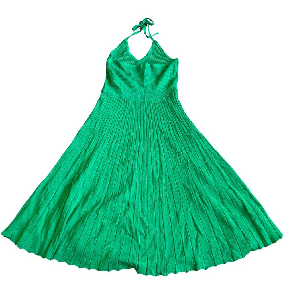 A New Day Kelly Green Stretchy Pleated Halter Dress Midi Length Size Meidum - Picture 5 of 10